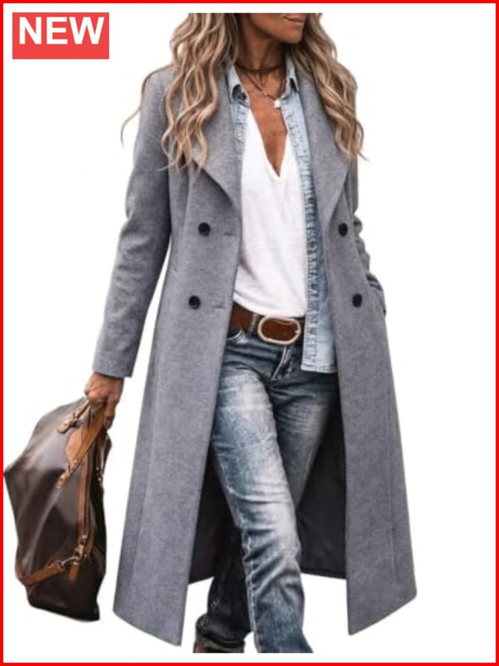 Womens Shawl Collar Long Wool Double Breasted Trench Coat